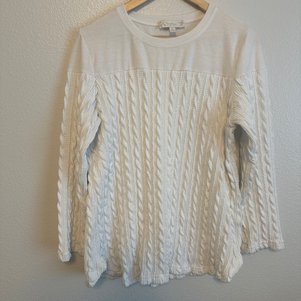 Women's White Cable Knit Sweater Shirt